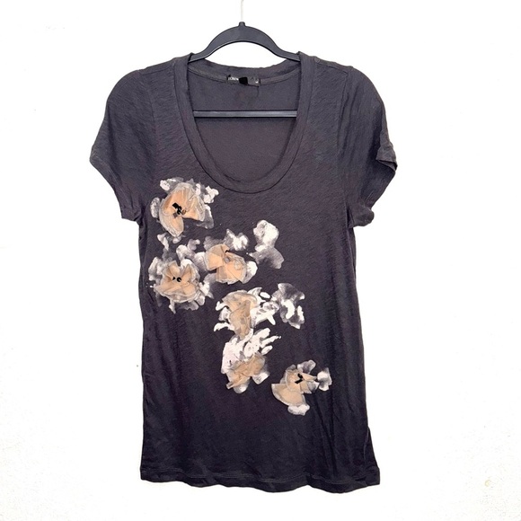 J. Crew Charcoal Grey Embellished V-neck Heathered Tee Size Large - Picture 1 of 7